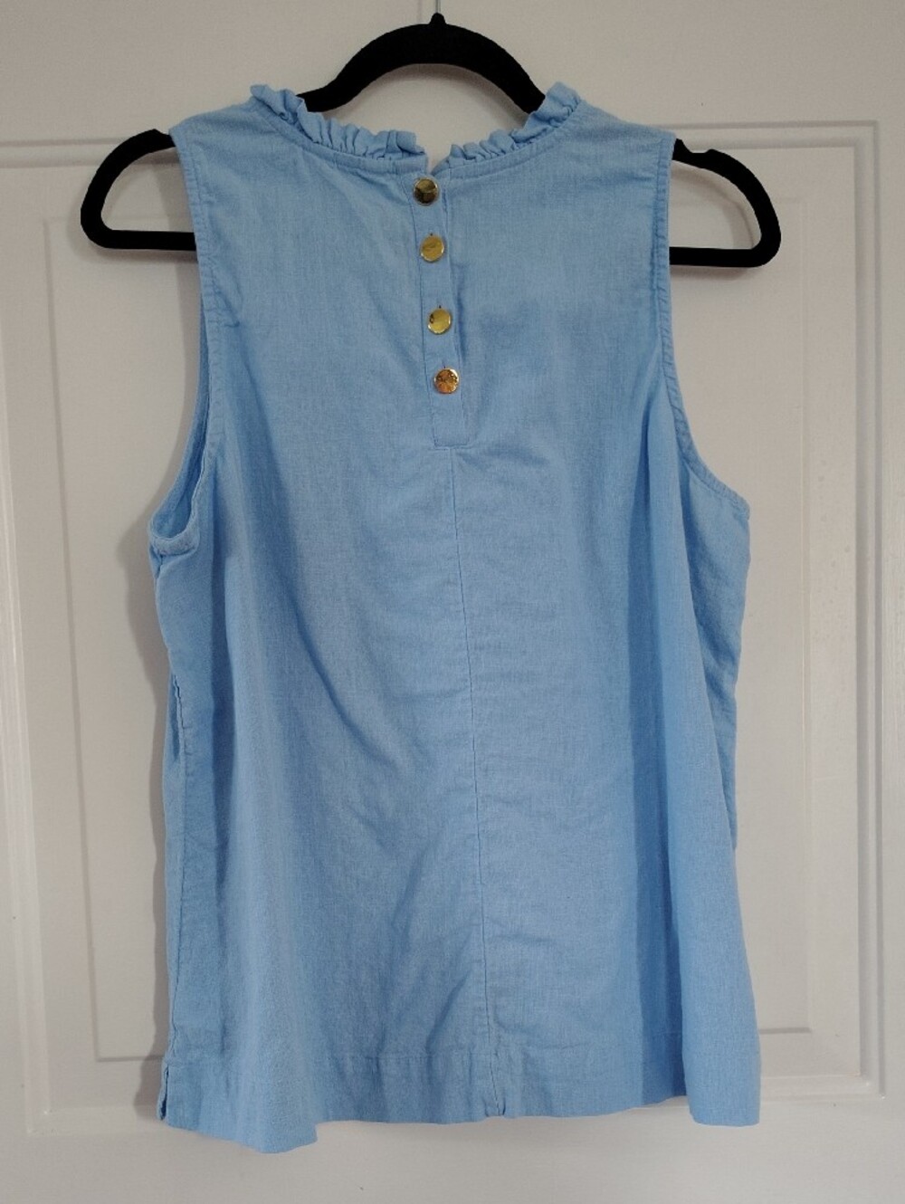 crown & ivy Linen Cotton Light Blue Ruffle Neck Sleeveless Tank Women's L - Picture 3 of 4